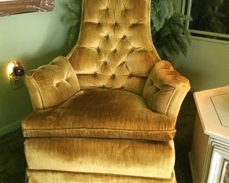 Vintage Button Back Skirted Gold Velvet  Arm Chair
