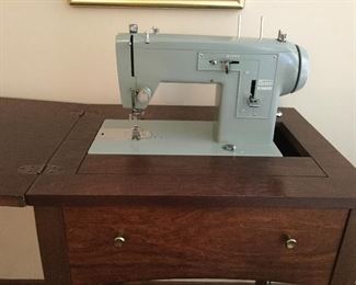 Vintage Sears Sewing Machine in Cabinet w/Fold Open Table