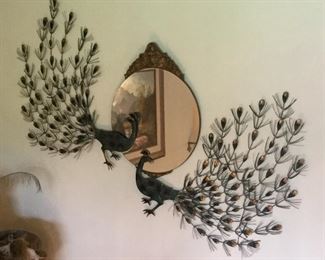Vintage Mirror w/add on Metal Peacocks