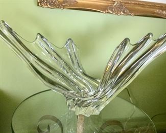 Mid-Century Modern Elongated  Glass Decorative Art Bowl Signed