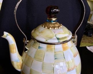 Parchment Check Enamel Teapot by McKenzie Childs