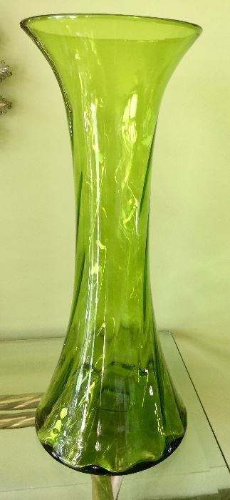 20" Tall Green Clear Glass Vase