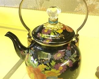 Mckenzie Childs Black Enamel Floral Teapot