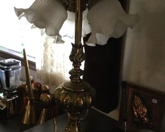 Vintage Cast Brass 3 Way Table Lamp