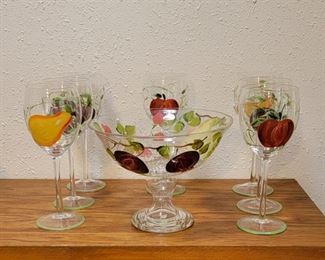 Hand painted wine glasses and Fruit Bowl