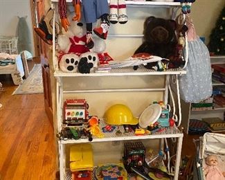 International Harvester tractor set, play school bus, wooden puzzles, Fisher-Price register,