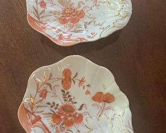 Pair of Antique vintage German hand painted porcelain shell plates