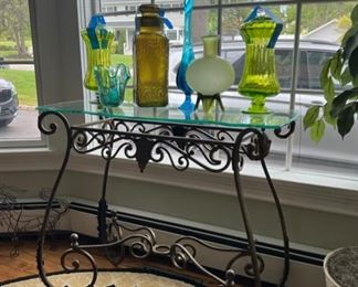 Pair of glass top console tables 