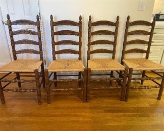 set of 4 rush seat ladder-back chairs