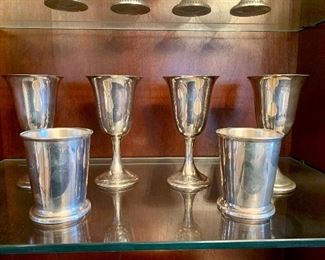 4 Alvin sterling goblets, 2 Poole sterling cups