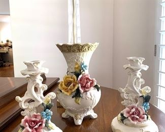 Capodimonte vase and candlesticks