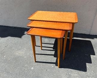 Danish teak nesting tables. (One leg has been repaired as shown in picture). Lot #3761