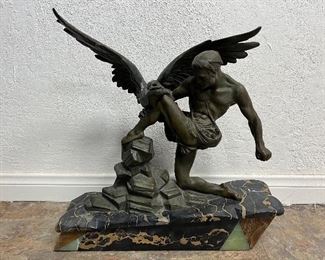 Signed monkey metal and marble sculpture- AS IS. Lot #3784