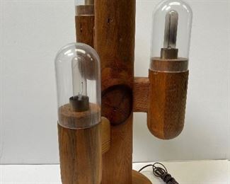 Wood cactus table lamp with glass globes. Lot #3237