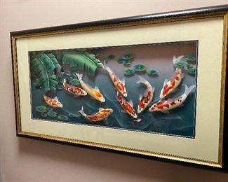 Beautiful three dimensional Koi pond wall art!