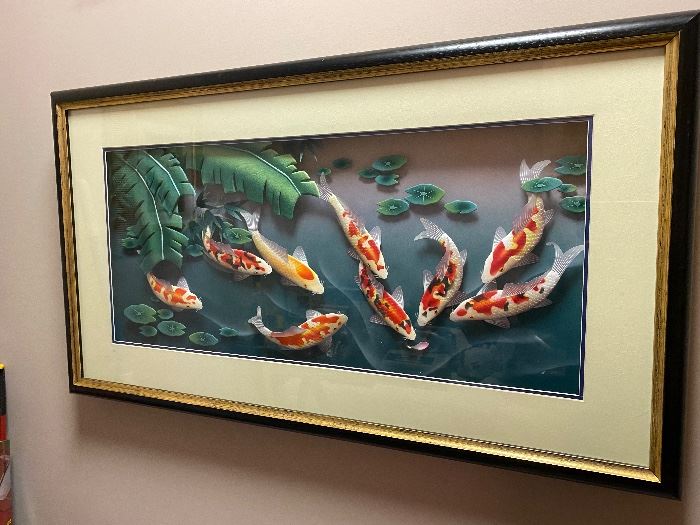 Beautiful three dimensional Koi pond wall art!