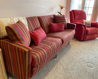 Multicolor La-Z-Boy Sofa, pictured with matching red recliner