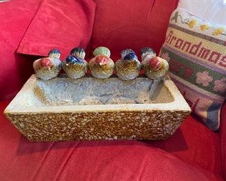 Ceramic Bird Decor/Feeder, Cute "Grandma Pillow"