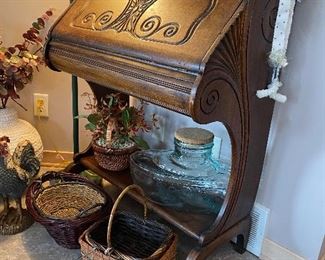 Intricate Secretary Desk, Large Ship Shaped Bottle with Cork