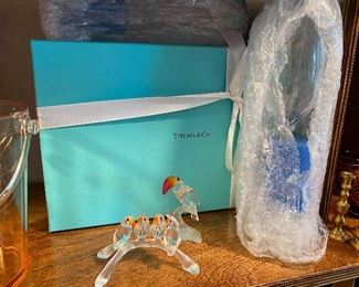 Tiffany and Company New in Box -NEVER UNWRAPPED - Champagne Flutes! And cute glass Parrots on a branch