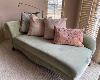 Sage Fainting Couch, back is somewhat faded from the sun, FLUFFY pillows!