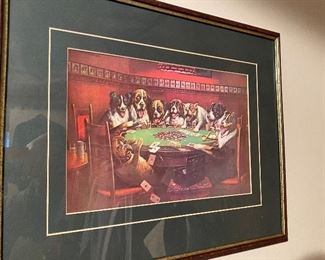 Poker Playing Dogs Print, matted and framed