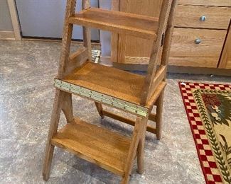 Vintage Wooden "Ben Franklin" Library Chair/Step Ladder Combo