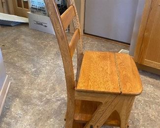 Vintage Wooden "Ben Franklin" Library Chair/Step Ladder Combo