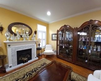 Henredon Display Cabinets, Mercury Glass and Drexel Heritage Coffee Table