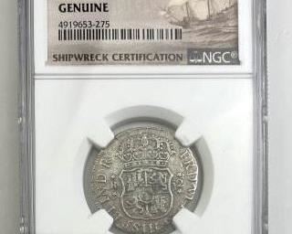 Spanish El Cazador Shipwreck 2 Reales NGC Cert. Very nice example fully certified to be from the El Cazador shipwreck. Has excellent details and some nice toning/luster.