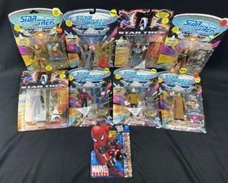 Large Collection of Retro Star Trek Action Figures. Several appear to be from 1993, did not check all dates. Also includes SpiderMan car.