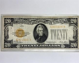 1928 U.S. $20 Gold Certificate w/ Gold Clause