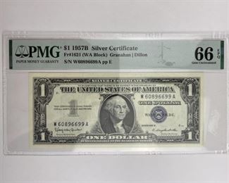 1957 U.S. $1 Silver Certificate PMG Gem 66 EPQ