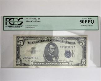 1953 U.S. $5 Silver Certificate PCGS 50 PPQ Rickey