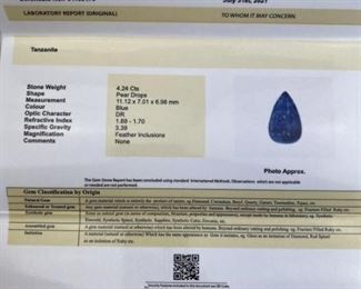 4.24 Carats Tanzanite Pear Drop, IDT Gem Labs