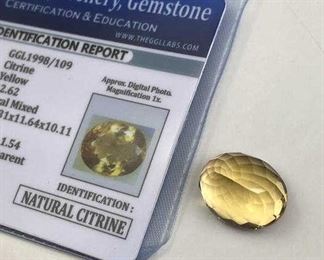 12.62 Carats Yellow Citrine, Oval Cut, GGL Labs Cert