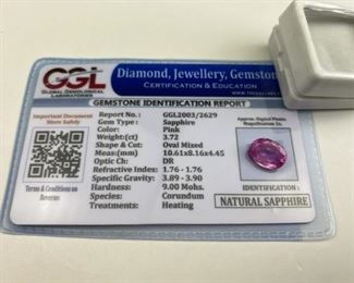 3.72 Carats Pink Sapphire, Oval Cut, GGL Labs Cert