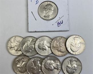 (10) 1960-D Washington Silver Quarters, Nice BUs