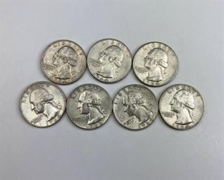 (7) 1964 Washington Silver Quarters, P/D Mix in Tube