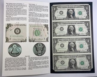 1985 U.S. $1 Bills Uncut Sheet, Uncirculated in Folio