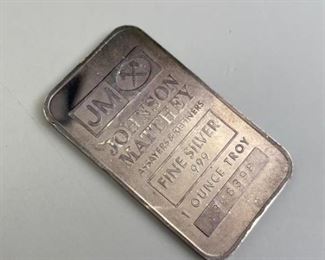 1oz Silver Johnson Matthey .999 Fine Bar