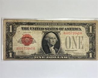 1928 U.S. $1 Red Seal 'Funny Back' Note, Scarce