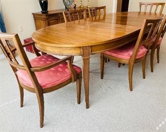 #1______$395 
Mahogany Dinning table
table   • 29high 94wide 40deep 
3 leaves,   • 12 wide each 
2armchair   • 35 high 24 wide 23 deep 
4side Cher   • 35 high 20 wide 21 deep 