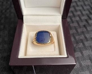 1_____ $325 
14kt men ring blue glass ring 0.34oz 