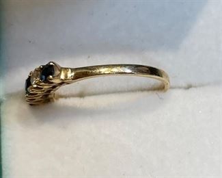 12_____ $75 
14kt gold ring 3 sapphire & 2 diamonds 0.05 sz. 4 1/2