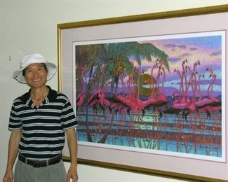 Meet the artist - from St Petersburg FL - flamingo painting another one of artist but not for sale 