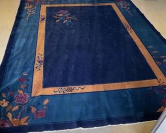 #C - Blue Chinese Rug Wool & Silk 11feet 7inches x 8feet 11" $650 -This rug is been cleaned and rolled