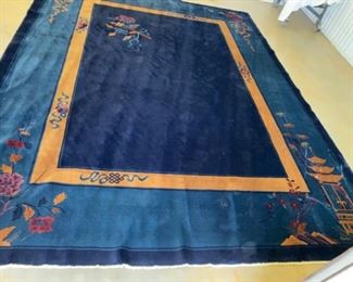 #C - Blue Chinese Rug Wool & Silk 11feet 7inches x 8feet 11" $650 -This rug is been cleaned and rolled