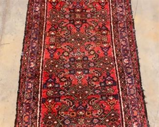 F- $395 - Semi Antique rug runner - red with floral - no condition issue - 10feet 2inches x 39inches W