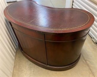 $395 Kidney shaped Mahogany desk 1940's leather tooled top - A great find!